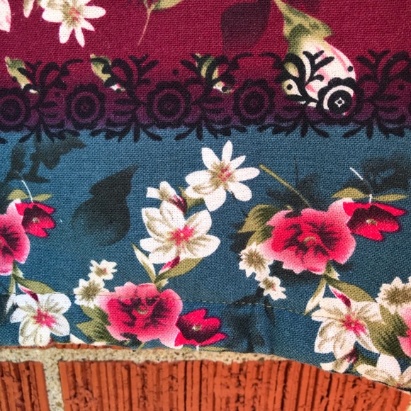 womens 2xl floral hoodie jacket zip up green burgundy blue fleece lined - Picture 6 of 11